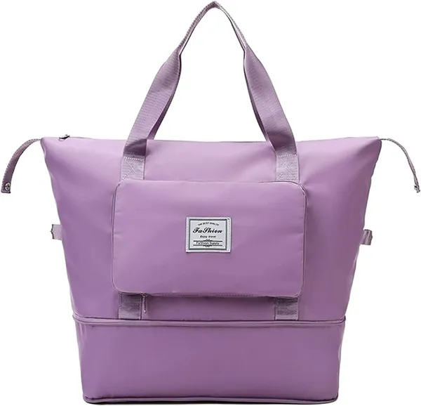 Foldable_Travel_Purple_Duffle_large_Tote__bag_expandable_with_Zipper-_waterproof_imported_nylon-lycra_super_light_weight_cabin_luggage