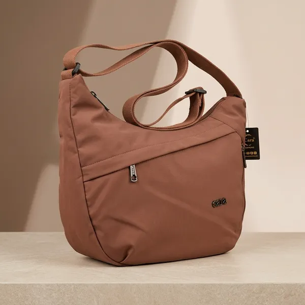 Stylish_Moon_Sling_Bags_Premium_Nylon_Lycra_Imported_Material_super_light_weight_apt_for_college,_office,_travel_or_outings_with_multiple_sturdy_zip_compartments_Caramel_Brown