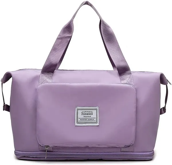 Foldable_Travel_Purple_Duffle_large_Tote__bag_expandable_with_Zipper-_waterproof_imported_nylon-lycra_super_light_weight_cabin_luggage