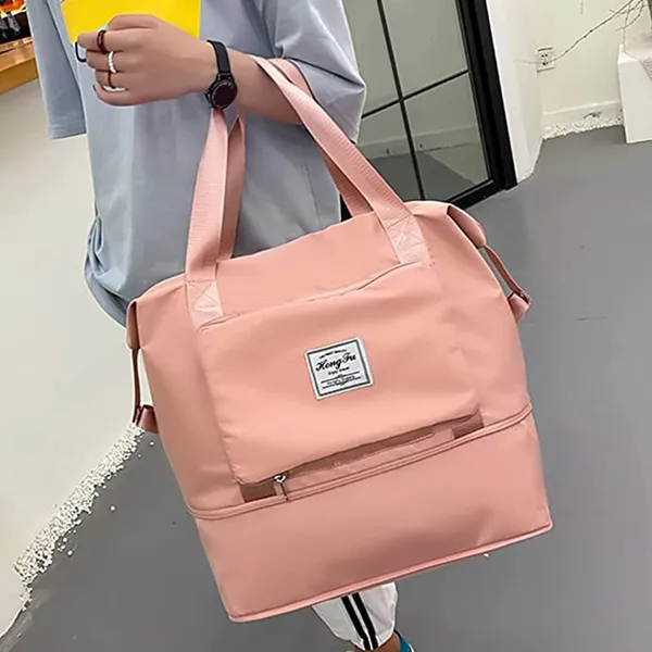 Foldable_Travel_Pink_Duffle_large_Tote__bag_expandable_with_Zipper-_waterproof_imported_nylon-lycra_super_light_weight_cabin_luggage