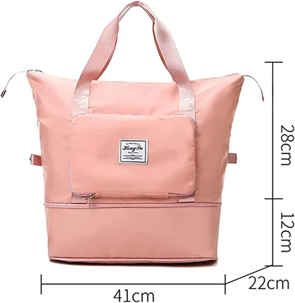 Foldable_Travel_Pink_Duffle_large_Tote__bag_expandable_with_Zipper-_waterproof_imported_nylon-lycra_super_light_weight_cabin_luggage