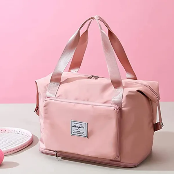 Foldable_Travel_Pink_Duffle_large_Tote__bag_expandable_with_Zipper-_waterproof_imported_nylon-lycra_super_light_weight_cabin_luggage