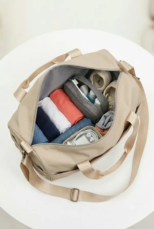ULTRA_LIGHT_TRAVEL_DUFFLE_BAG_WATER-RESISTANT_NYLON_WEEKENDER_&_GYM_BAG_(SAND/BEIGE)