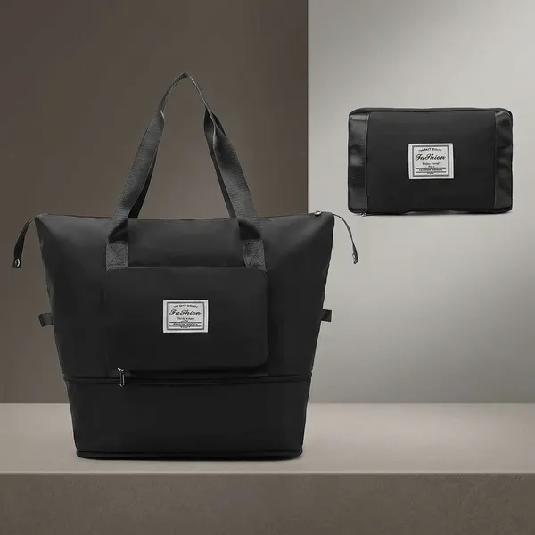 Foldable_Travel_Black_Duffle_large_Tote__bag_expandable_with_Zipper-_waterproof_imported_nylon-lycra_super_light_weight_cabin_luggage