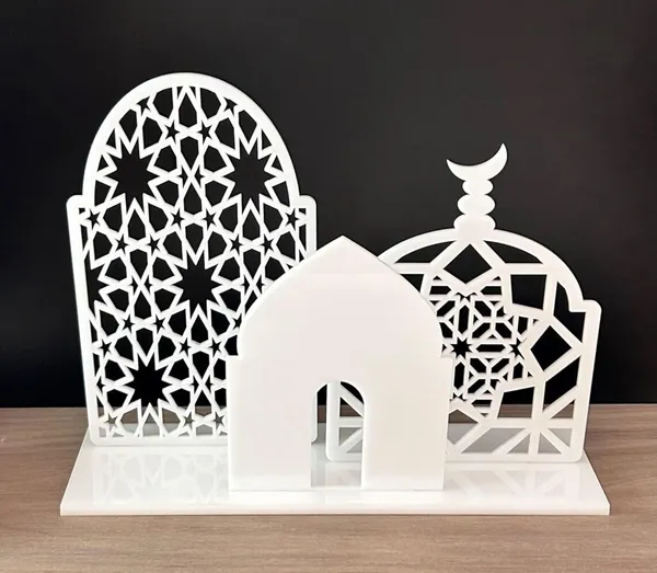 White_Mosque_Design_Slamic_Table_Centerpiece_White_Wooden_Ramadan_Eid_Home_Decor_Home_Decor