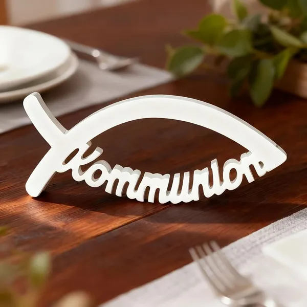 White_Communion_Fish_Shaped_White_Pvc_Tabletop_Religious_Decor_Home_Decor