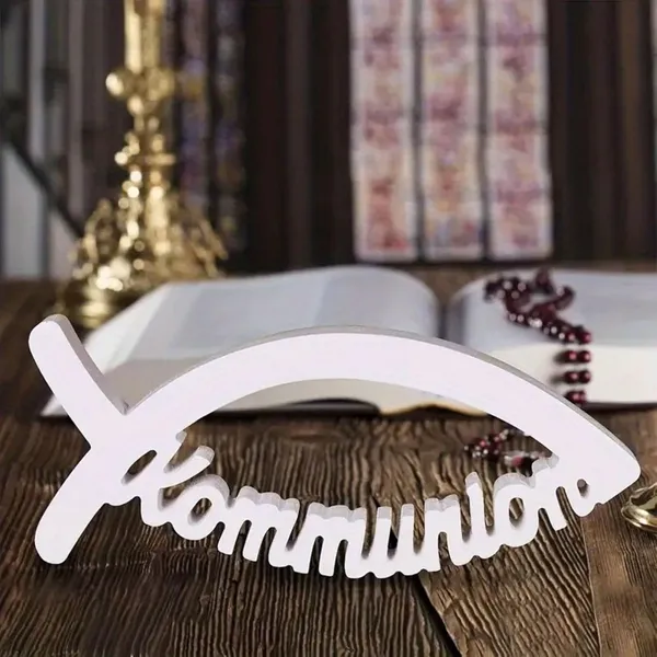 White_Communion_Fish_Shaped_White_Pvc_Tabletop_Religious_Decor_Home_Decor
