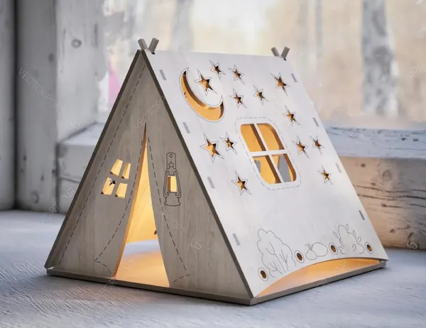 Beige_Wooden_Tent_Shape_Tent_Home_Lampshade_Kids_Tent_House_Kids