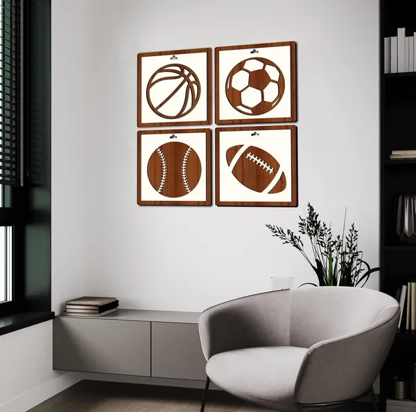 Beige_Sports_Ball_Framed_Wooden_Wall_Art_Basketball_Home_Decor