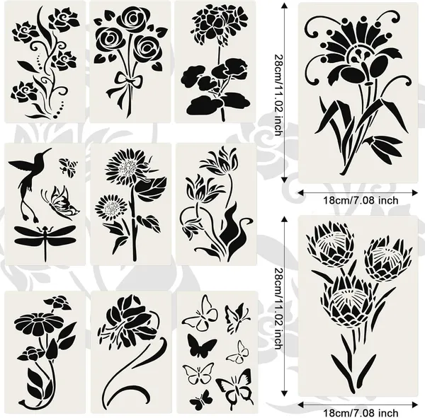 White_Rectangle_Pet_Plastic_Flower_Stencil_Diy_And_Craft