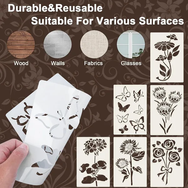 White_Rectangle_Pet_Plastic_Flower_Stencil_Diy_And_Craft