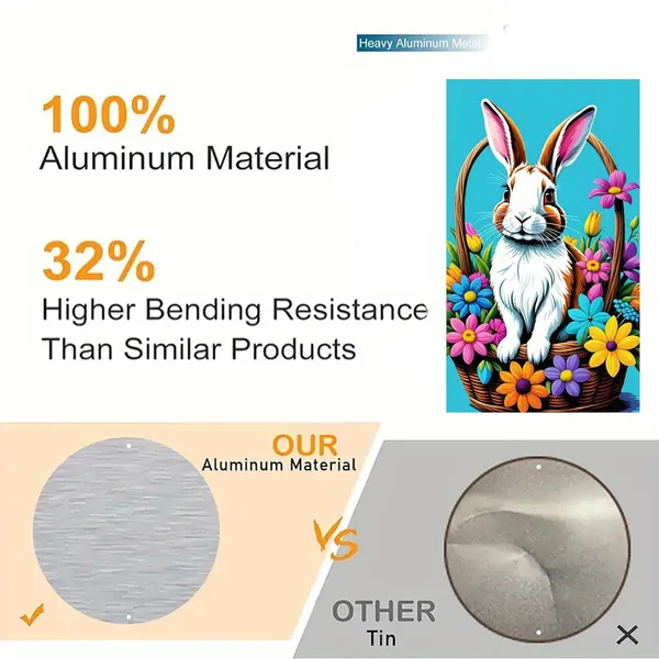 Multicolour_Easter_Bunny_Floral_Basket_Wall_Decor_Glossy_Aluminum_Metal_Photo_Print_Home_Decor