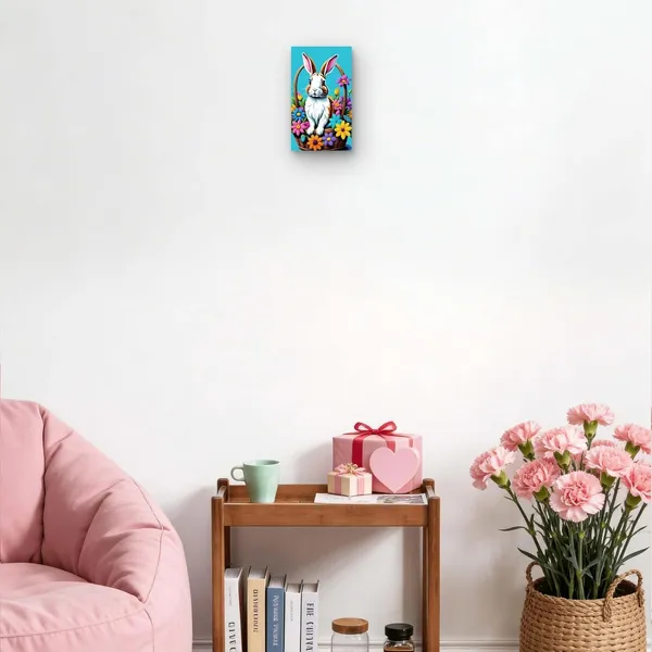 Multicolour_Easter_Bunny_Floral_Basket_Wall_Decor_Glossy_Aluminum_Metal_Photo_Print_Home_Decor
