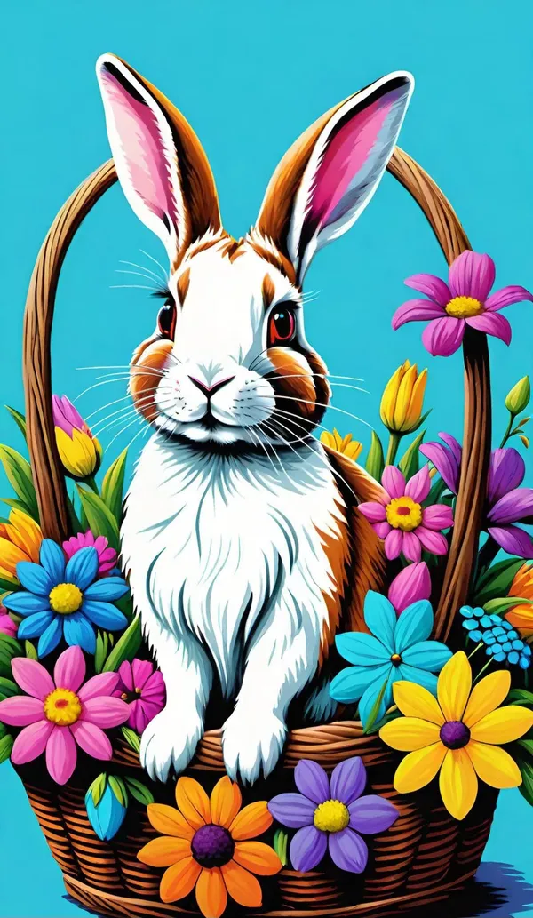 Multicolour_Easter_Bunny_Floral_Basket_Wall_Decor_Glossy_Aluminum_Metal_Photo_Print_Home_Decor