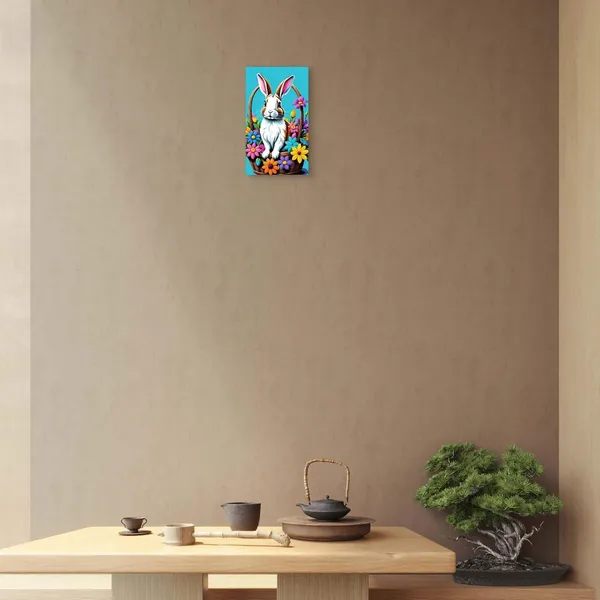 Multicolour_Easter_Bunny_Floral_Basket_Wall_Decor_Glossy_Aluminum_Metal_Photo_Print_Home_Decor