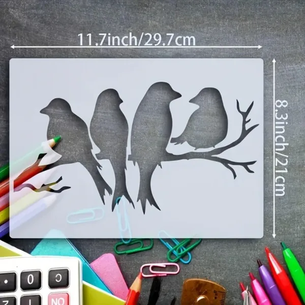White_A_Size_Birds_Branch_Stencil_Reusable_Modern_Nature_Template_Diy_And_Craft