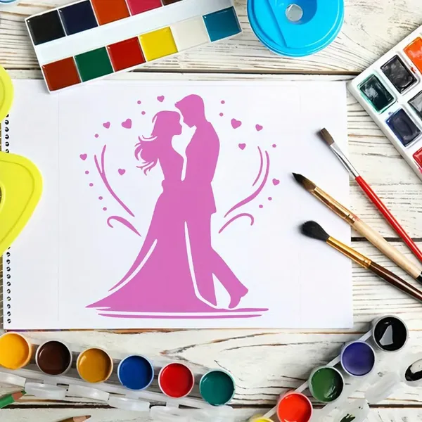 White_Romantic_Wedding_Couple_Stencil_Bride_And_Groom_Wedding