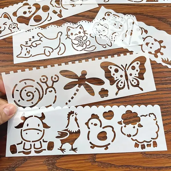 White_Mini_Animal_Painting_Stencils_Reusable_Plastic_Hollow_Templates_Diy_And_Craft