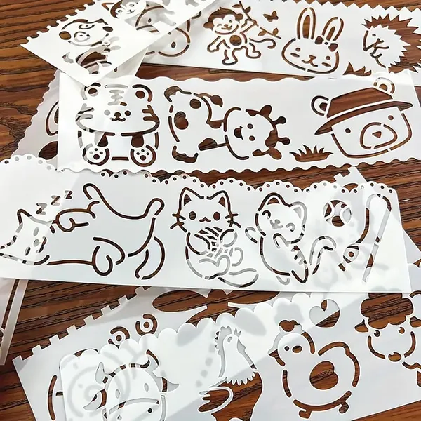 White_Mini_Animal_Painting_Stencils_Reusable_Plastic_Hollow_Templates_Diy_And_Craft