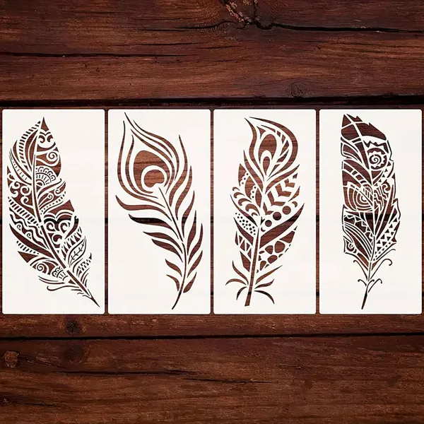 White_Mandala_Feather_Stencil_Templates_Home_Decor