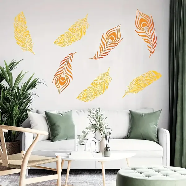 White_Mandala_Feather_Stencil_Templates_Home_Decor