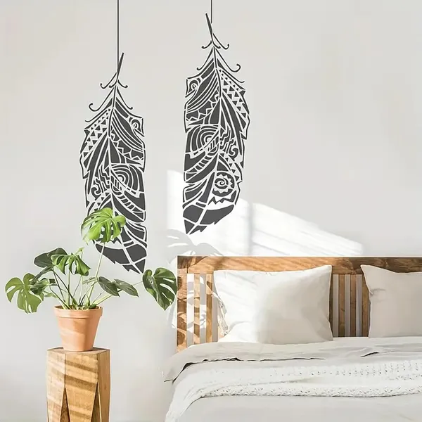White_Mandala_Feather_Stencil_Templates_Home_Decor