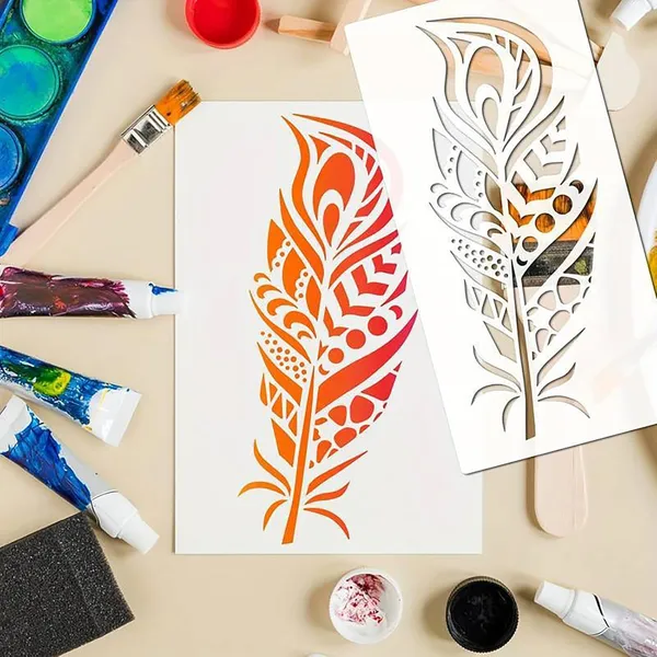 White_Mandala_Feather_Stencil_Templates_Home_Decor
