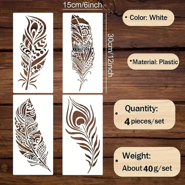 White_Mandala_Feather_Stencil_Templates_Home_Decor