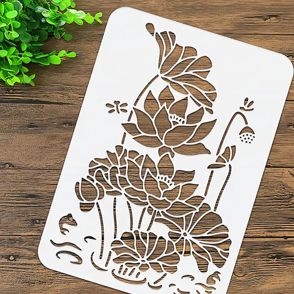White_Lotus_Flower_Pond_Scene_Stencil_Diy_And_Craft