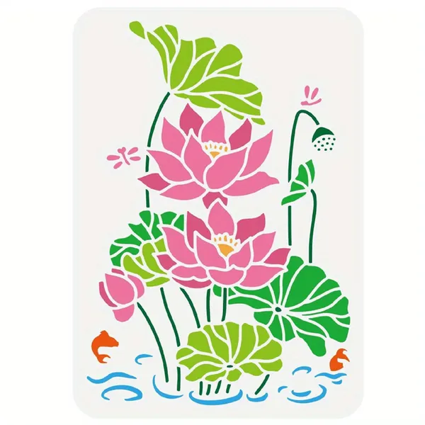 White_Lotus_Flower_Pond_Scene_Stencil_Diy_And_Craft