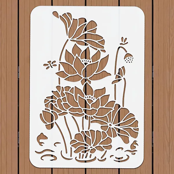 White_Lotus_Flower_Pond_Scene_Stencil_Diy_And_Craft