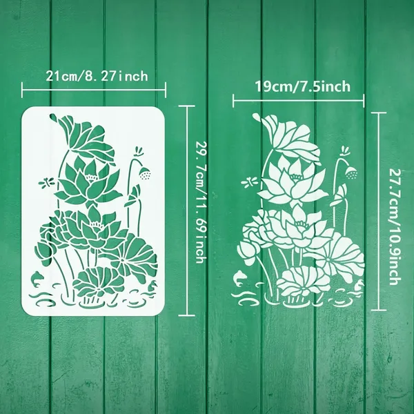 White_Lotus_Flower_Pond_Scene_Stencil_Diy_And_Craft