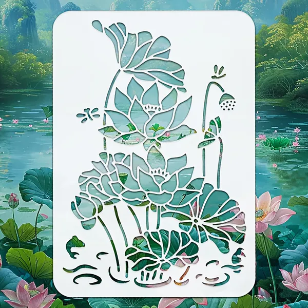 White_Lotus_Flower_Pond_Scene_Stencil_Diy_And_Craft