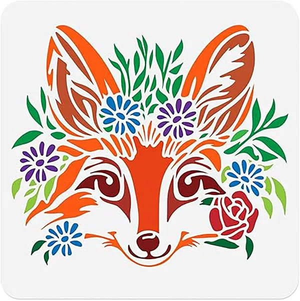 White_Fox_Head_And_Flowers_Stencil_Home_Decor