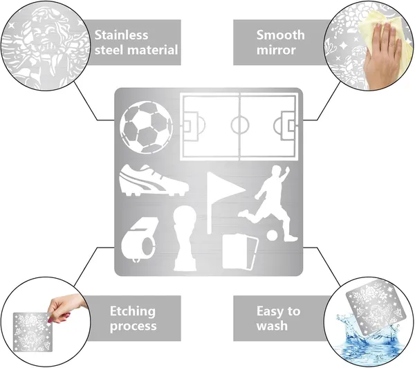 White_Soccer_Metal_Stencil_Sport_Football_Ball_Player_Ground_Shoe_Stainless_Steel_Drawing_Template_Home_Decor