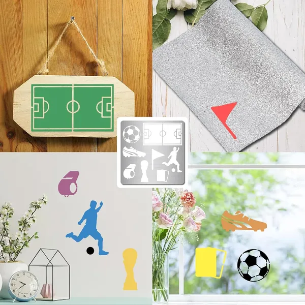 White_Soccer_Metal_Stencil_Sport_Football_Ball_Player_Ground_Shoe_Stainless_Steel_Drawing_Template_Home_Decor