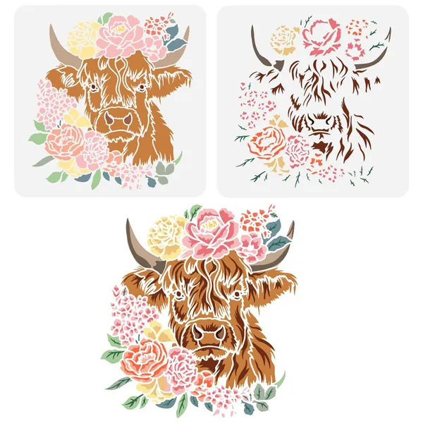 White_Floral_Cow_Painting_Stencil_Peony_Flower_Farm_Animal_Design_Diy_And_Craft