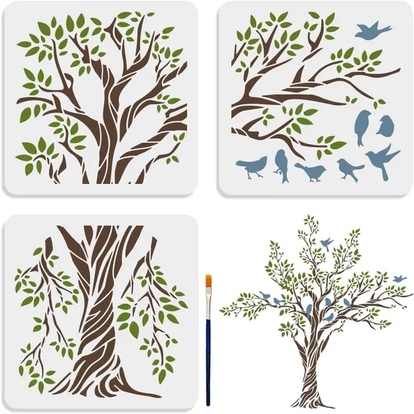 White_Large_Tree_Bird_Branch_Stencils_Cm_Diy_And_Craft