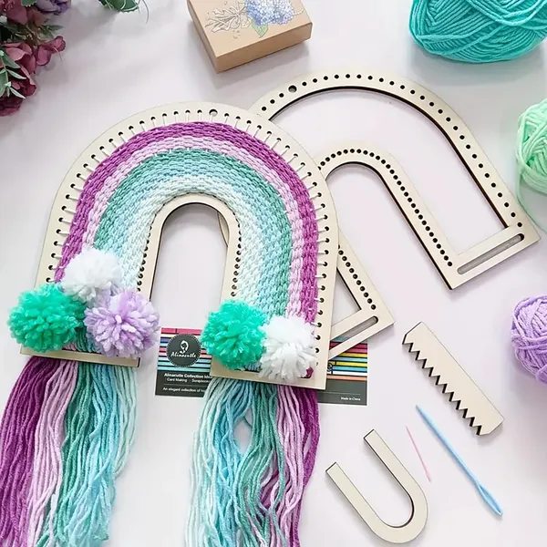 Beige_Rainbow_Weaving_Loom_Wooden_Frames_Diy_And_Craft