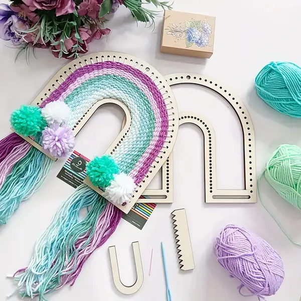 Beige_Rainbow_Weaving_Loom_Wooden_Frames_Diy_And_Craft
