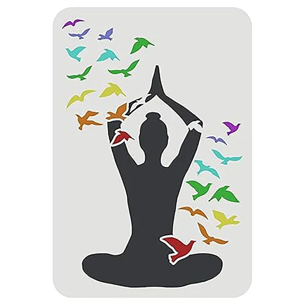 White_Yoga_Pose_Stencil_Reusable_Template_Woman_Practicing_Yoga_Home_Decor