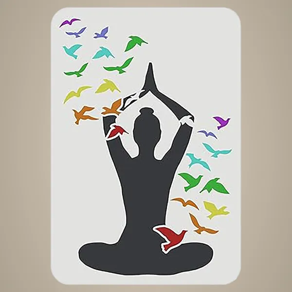 White_Yoga_Pose_Stencil_Reusable_Template_Woman_Practicing_Yoga_Home_Decor