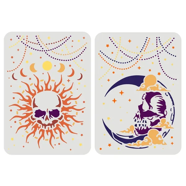 White_Moon_Phase_Skull_Stencils_Large_Halloween_Skull_Moon_Sheet_Templates_Diy_And_Craft