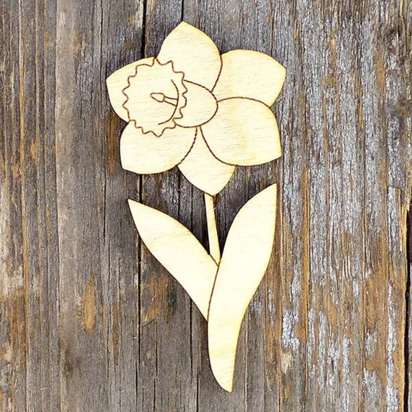 Beige_Wooden_Daffodil_Flower_Leaves_Craft_Shape_General