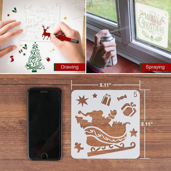 White_Christmas_Stencils_Template_Reusable_Plastic_Craft_Set_General