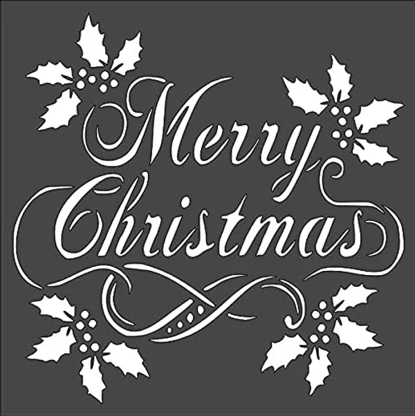 White_Merry_Christmas_Swirl_Holly_Layering_Stencil_Home_Decor