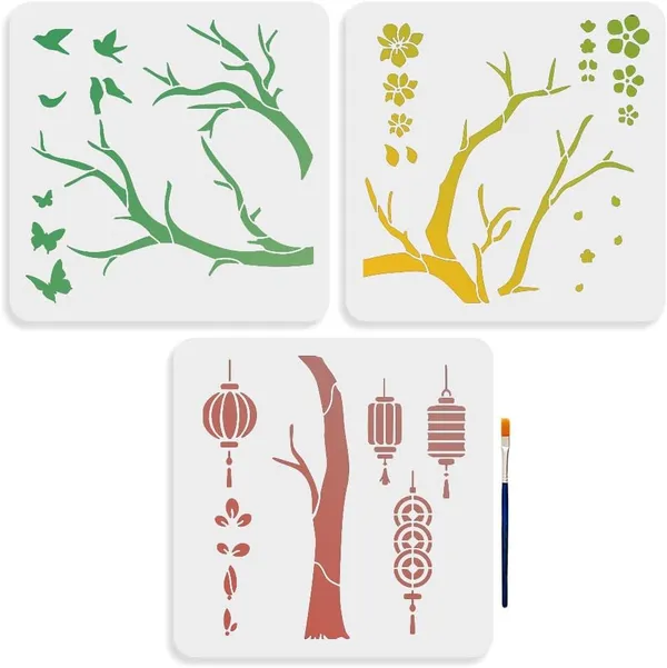 White_Chinese_Style_Tree_Traditional_Flower_Bird_Stencils_Home_Decor