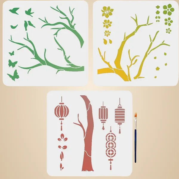White_Chinese_Style_Tree_Traditional_Flower_Bird_Stencils_Home_Decor