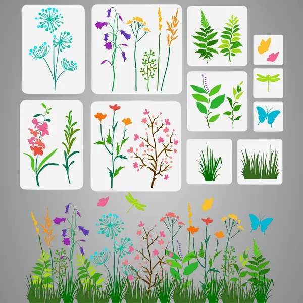 White_Wildflowers_Stencils_Flower_Grass_Leaf_Butterfly_Dragonfly_Patterns_Diy_And_Craft