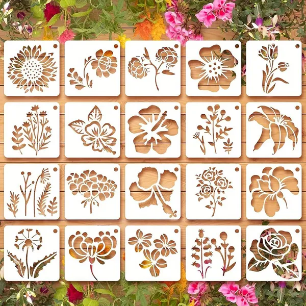 White_Flower_Stencils_Reusable_Plastic_Painting_Templates_Diy_And_Craft
